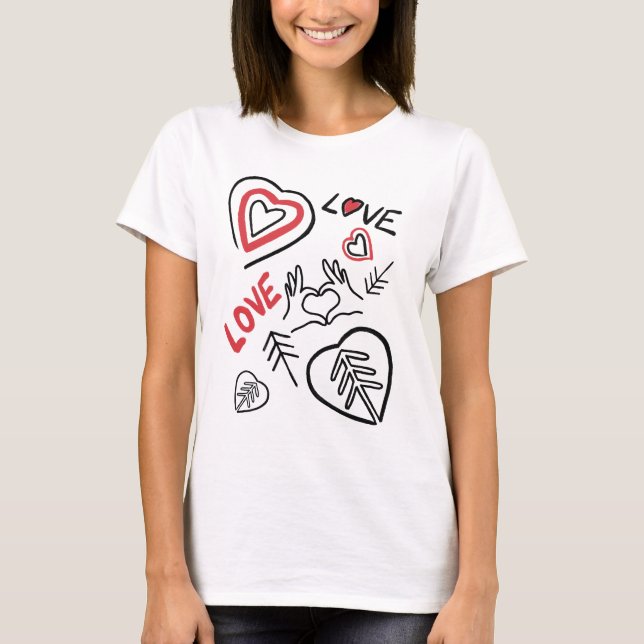 Heart and Love Patterns T-shirt (Front)