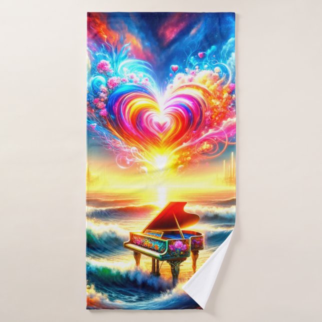 Heart and Piano Design Bath Towel (Bath Towel)