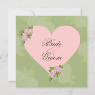 Heart and Pink Roses Romantic Wedding Invitation