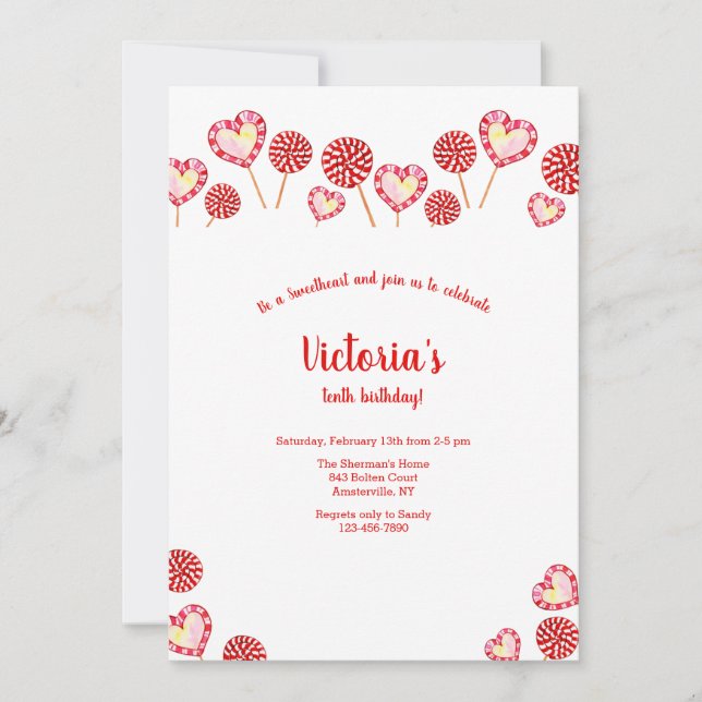 Heart and Pinwheel Candy Birthday Invitation (Front)