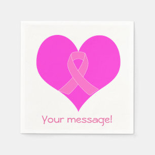 Heart and Ribbon Breast Cancer Charity Design Napkin