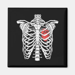 Heart and Ribcage Nurse Funny Skeleton Halloween Magnet