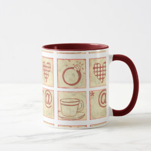 Heart and Ring Woodblock Drawings Mug