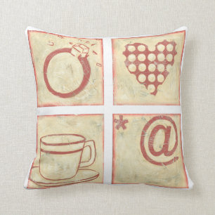 Heart and Ring Woodblock Drawings Throw Pillow