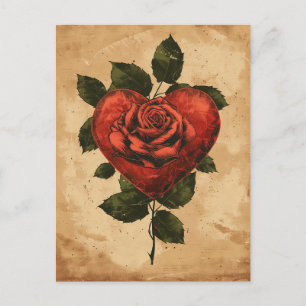 Heart and Rose Vintage Love Valentine's Day  Postcard