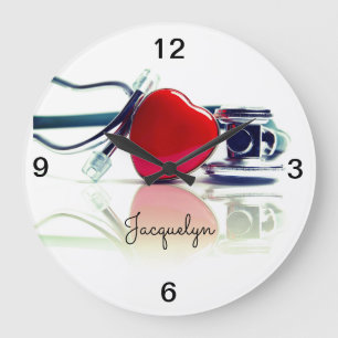 Heart and Stethoscope   Large Clock
