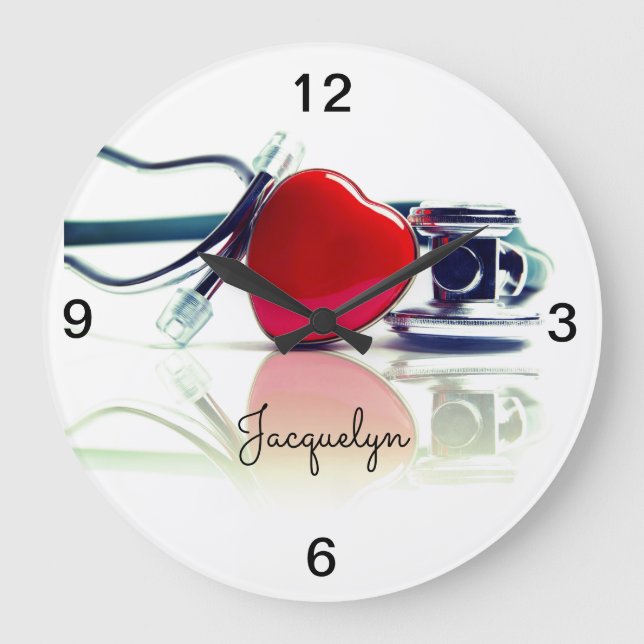 Heart and Stethoscope   Large Clock (Front)