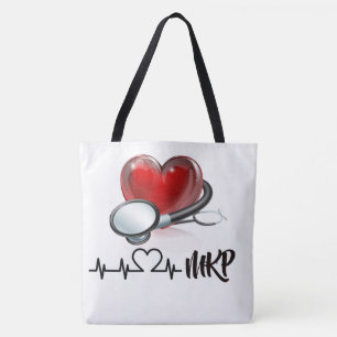 Heart and Stethoscope Large Monogram Tote Bag