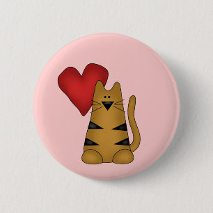 Heart and Striped Cat Tshirts and Gifts 2 Inch Round Button