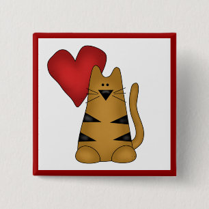 Heart and Striped Cat Tshirts and Gifts 2 Inch Square Button