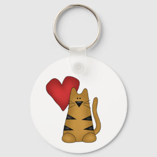 Heart and Striped Cat Tshirts and Gifts Keychain