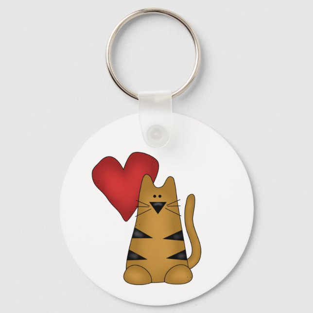 Heart and Striped Cat Tshirts and Gifts Keychain (Front)