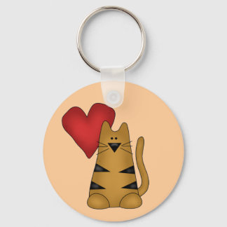 Heart and Striped Cat Tshirts and Gifts Keychain