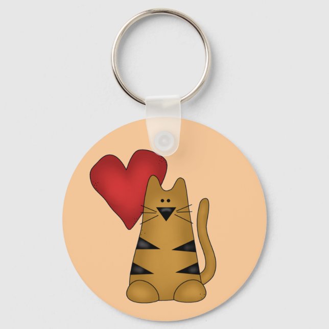 Heart and Striped Cat Tshirts and Gifts Keychain (Front)