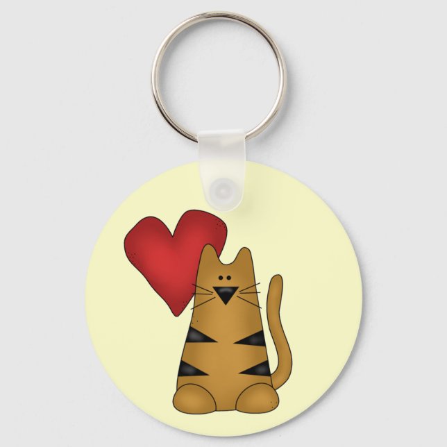 Heart and Striped Cat Tshirts and Gifts Keychain (Front)