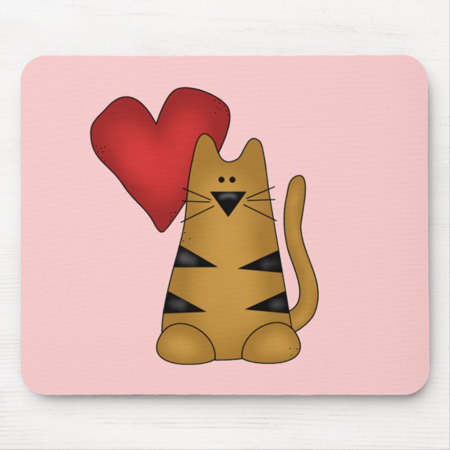 Heart and Striped Cat Tshirts and Gifts Mouse Pad (Front)