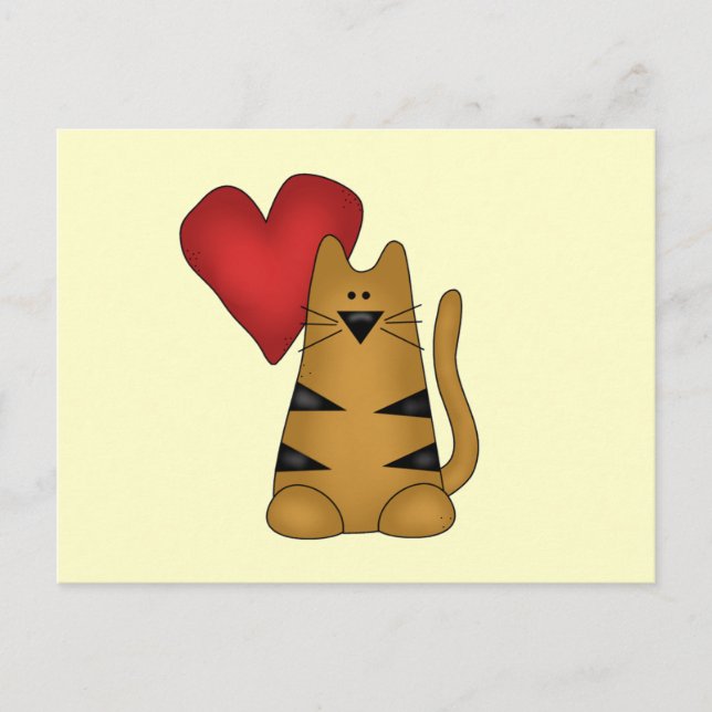 Heart and Striped Cat Tshirts and Gifts Postcard (Front)