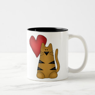 Heart and Striped Cat Two-Tone Coffee Mug
