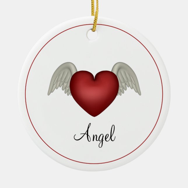 Heart Angel Wings Ceramic Ornament (Front)