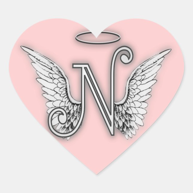 Heart Angel Wings Monogram Sticker (Front)