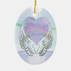 Heart, Angel Wings & Ocean Ceramic Ornament
