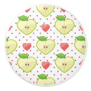 Heart Apples with Pink Polka Dots And Hearts Ceramic Knob