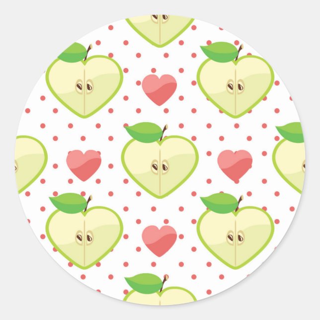 Heart Apples with Pink Polka Dots And Hearts Classic Round Sticker (Front)