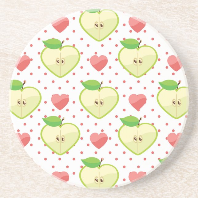 Heart Apples with Pink Polka Dots And Hearts Coaster (Front)