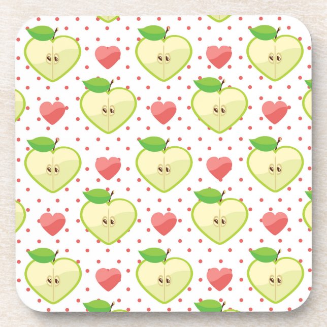 Heart Apples with Pink Polka Dots And Hearts Coaster (Front)
