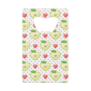 Heart Apples with Pink Polka Dots And Hearts Credit Card Bottle Opener