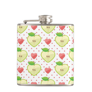 Heart Apples with Pink Polka Dots And Hearts Hip Flask