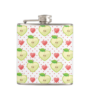 Heart Apples with Pink Polka Dots And Hearts Hip Flask