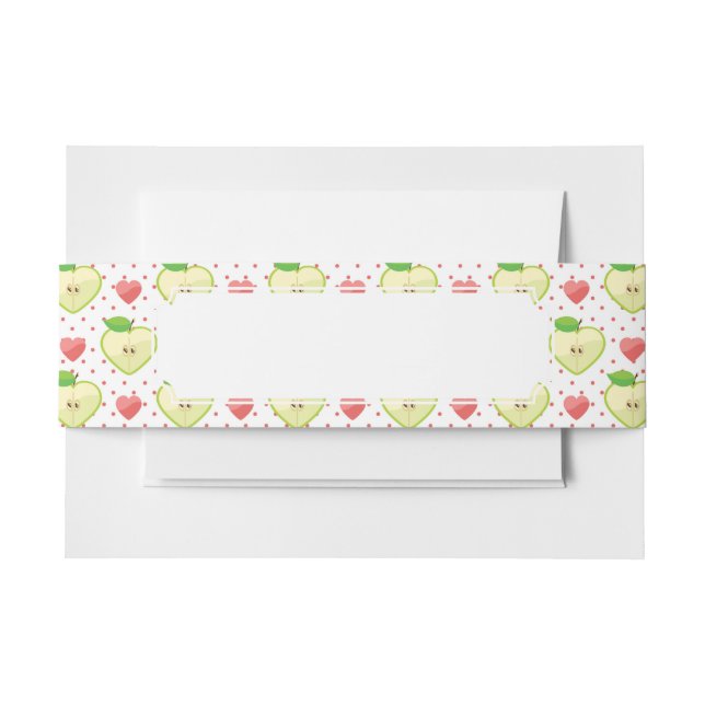 Heart Apples with Pink Polka Dots And Hearts Invitation Belly Band (Front Example)