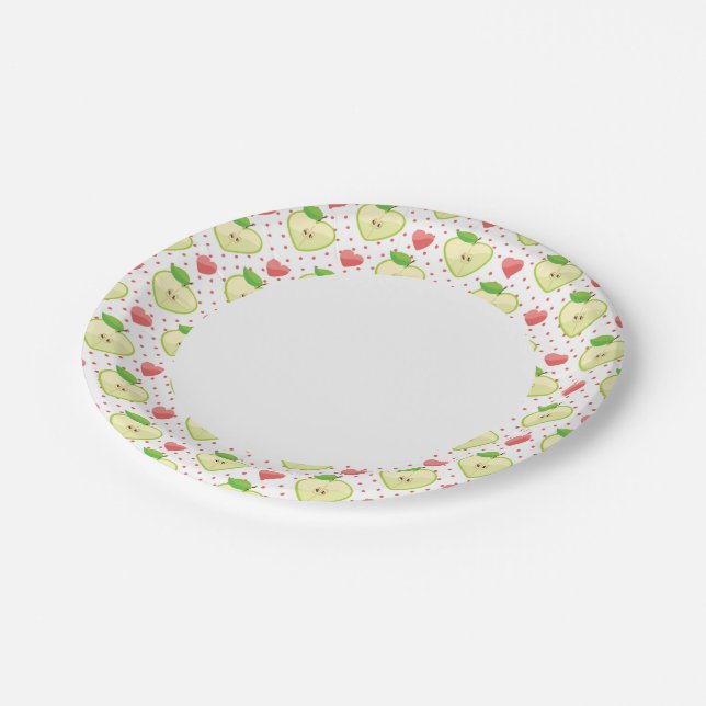 Heart Apples with Pink Polka Dots And Hearts Paper Plate (Angled)