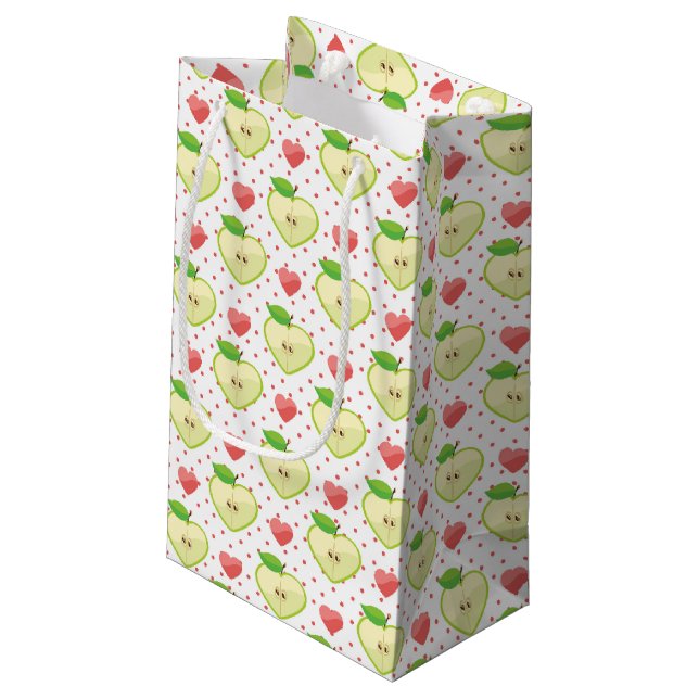 Heart Apples with Pink Polka Dots And Hearts Small Gift Bag (Back Angled)
