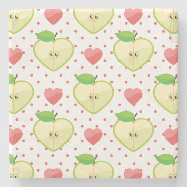 Heart Apples with Pink Polka Dots And Hearts Stone Coaster (Front)