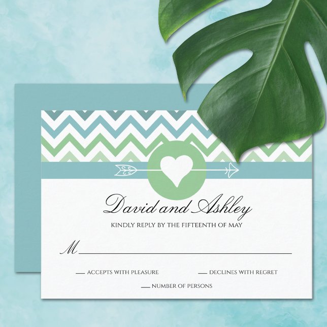 Heart Arrow Chevron Beach Wedding RSVP Card (Creator Uploaded)