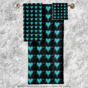 Heart & Arrow- Navy Teal  Bath Towel Set