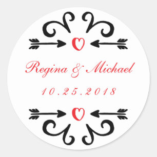 Heart Arrow Swirl Curl Wedding Thank You Sticker