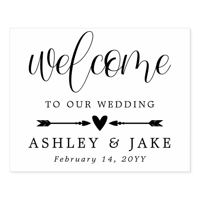 Heart & Arrows Cute Wedding Welcome Rubber Stamp (Imprint)
