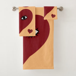 Heart Art - Heart face bath decor Bath Towel Set