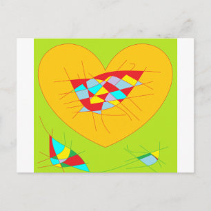 Heart Art Postcard Green and Orange colours