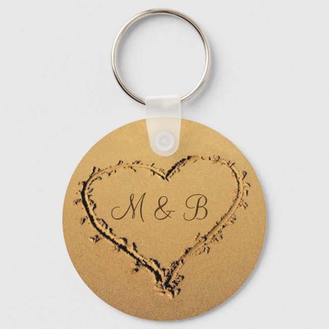 Heart at the Beach Personalized Monograms Keychain (Front)