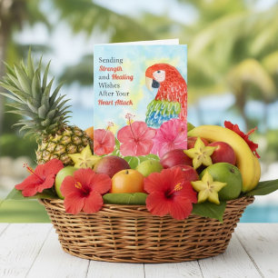 Heart Attack Healing Scarlet Macaws, Hibiscus Card