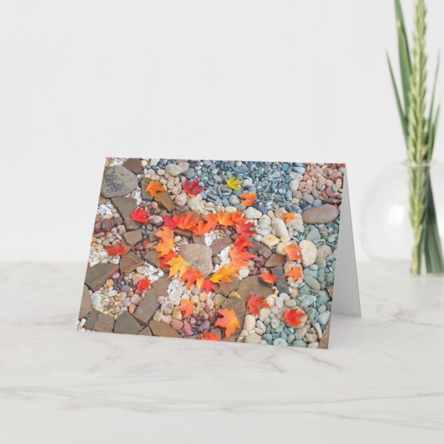 Heart Autumn Leaves Greeting Cards Rock Garden (Front)