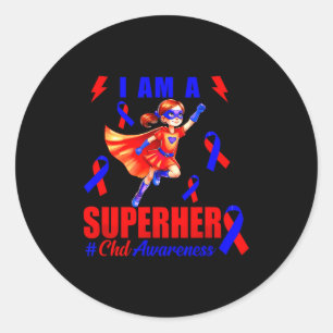 Heart Awareness Superhero Chd Awareness Warrior Gi Classic Round Sticker