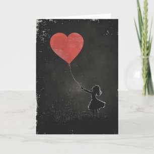 Heart Balloon Little Girl Holiday Card
