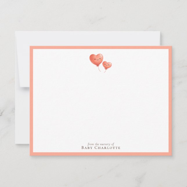 Heart Balloon Nursery Note Card – Personalized (Front)