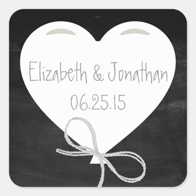 Heart Balloon on a Chalkboard Wedding Square Sticker (Front)