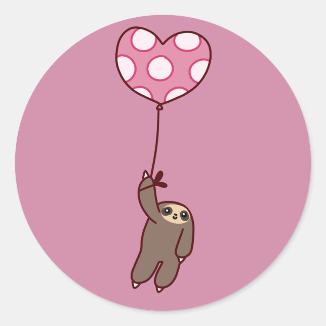 Heart Balloon Sloth Classic Round Sticker (Front)